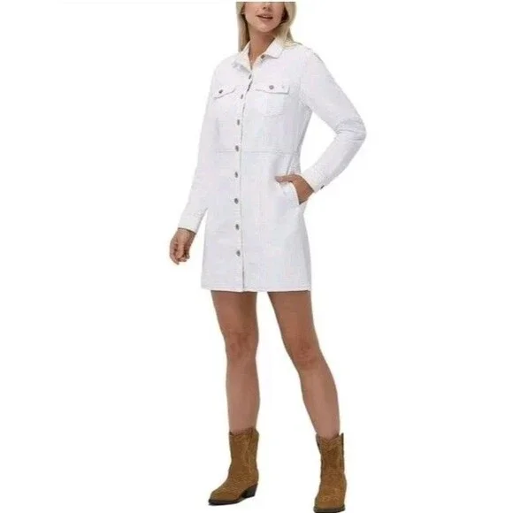 Frye Women's 100% Cotton Form Fitting Buttons Pockets Mini Denim Dress L - Picture 7 of 9